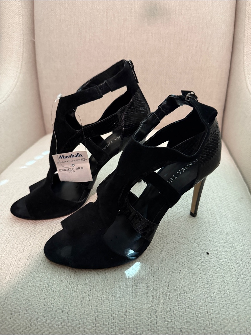 Ivanka Trump Black Open-Toe Ankle-Strap Heels